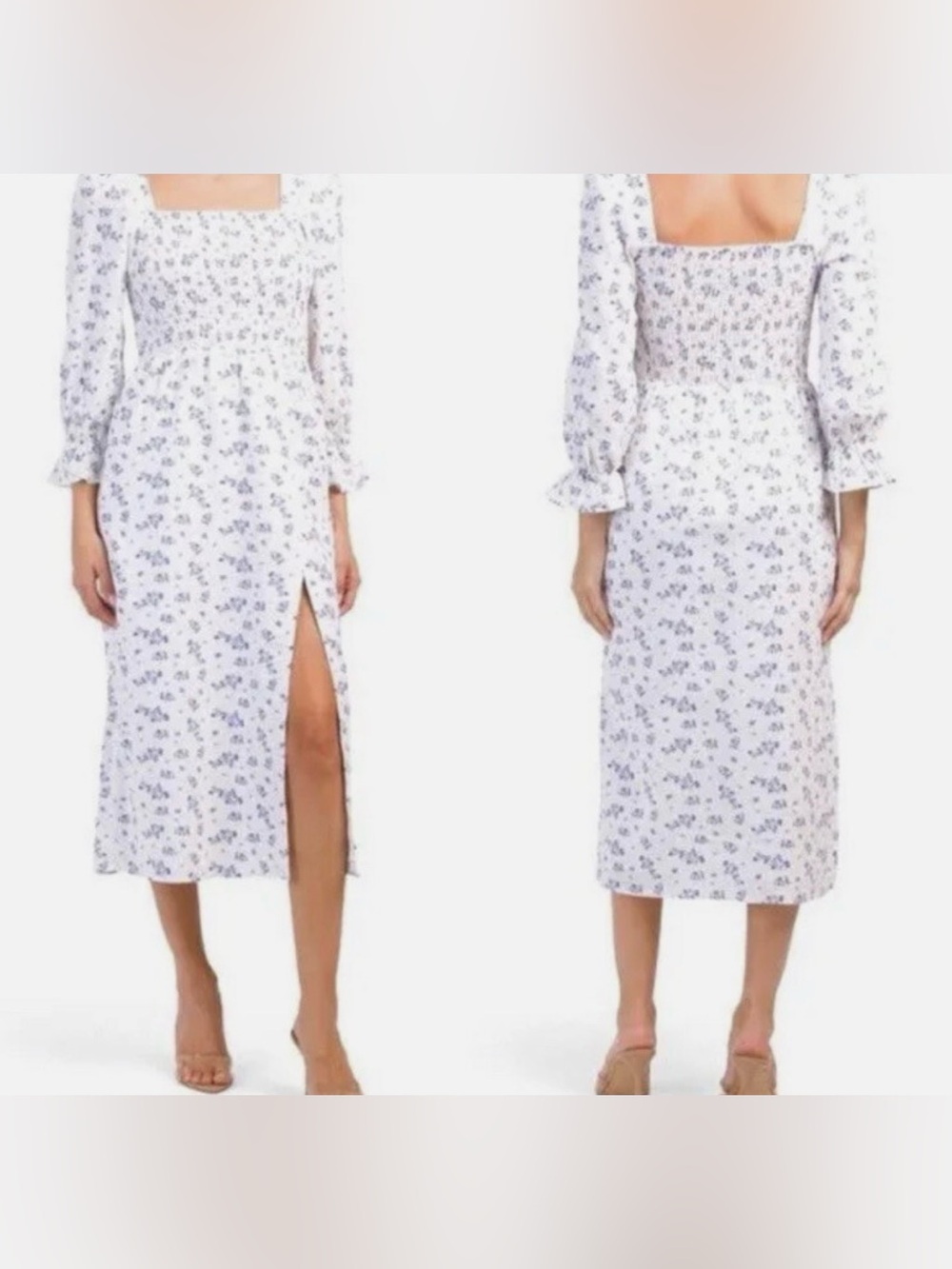House of Harlow 1960 Floral Toile Linen Blend Smocked Midi Dress XS $348 - Picture 5 of 9